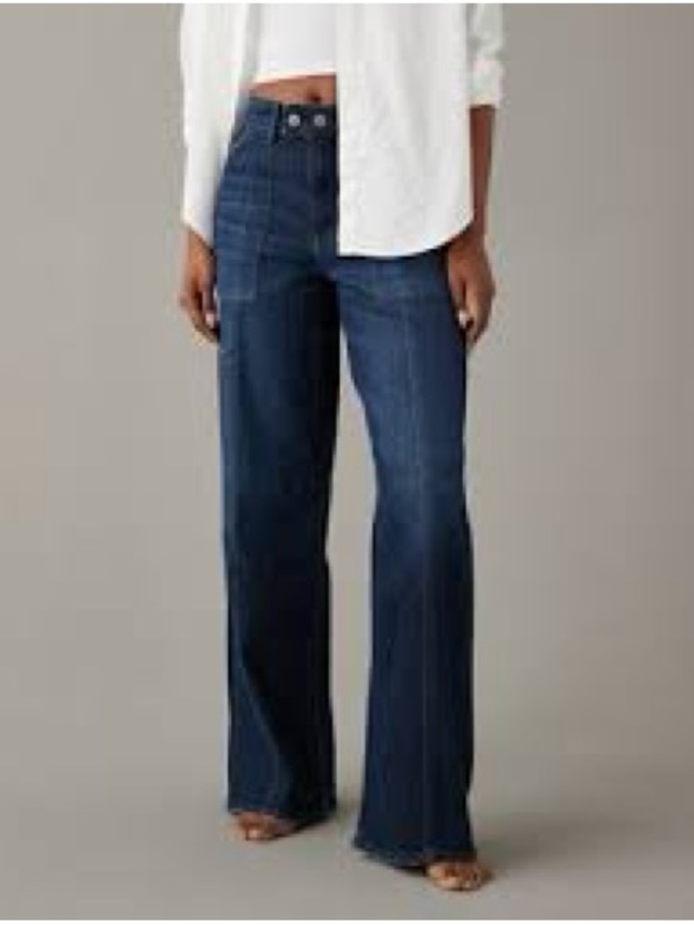 "Super high-rise baggy wide leg" jean with stretch